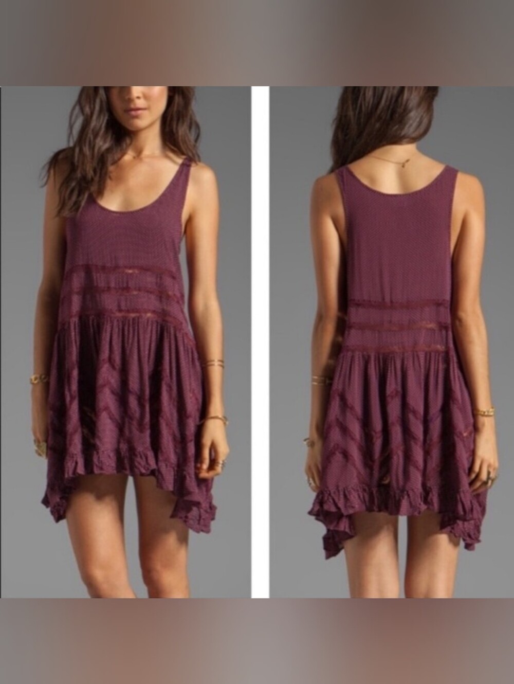 Free People Tiny Dot Voile & Lace Mini Trapeze Ruffled Hem Slip Dress